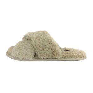 Rachel Roy Women's Fuzzy Furry CrissCross Slip On Flats Slippers Cream